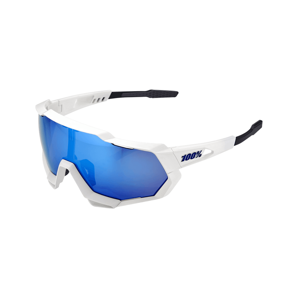 100% SPEEDTRAP Matte White HiPER® Blue Multilayer Mirror Lens - Standert Bicycles