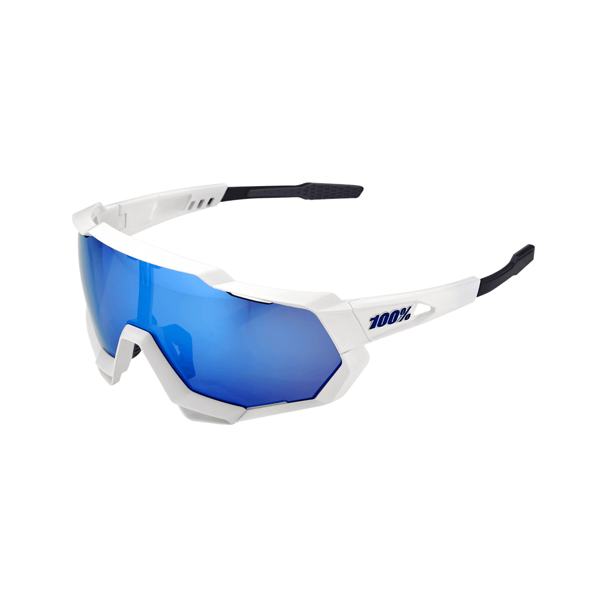 100% SPEEDTRAP Matte White HiPER® Blue Multilayer Mirror Lens - Standert Bicycles
