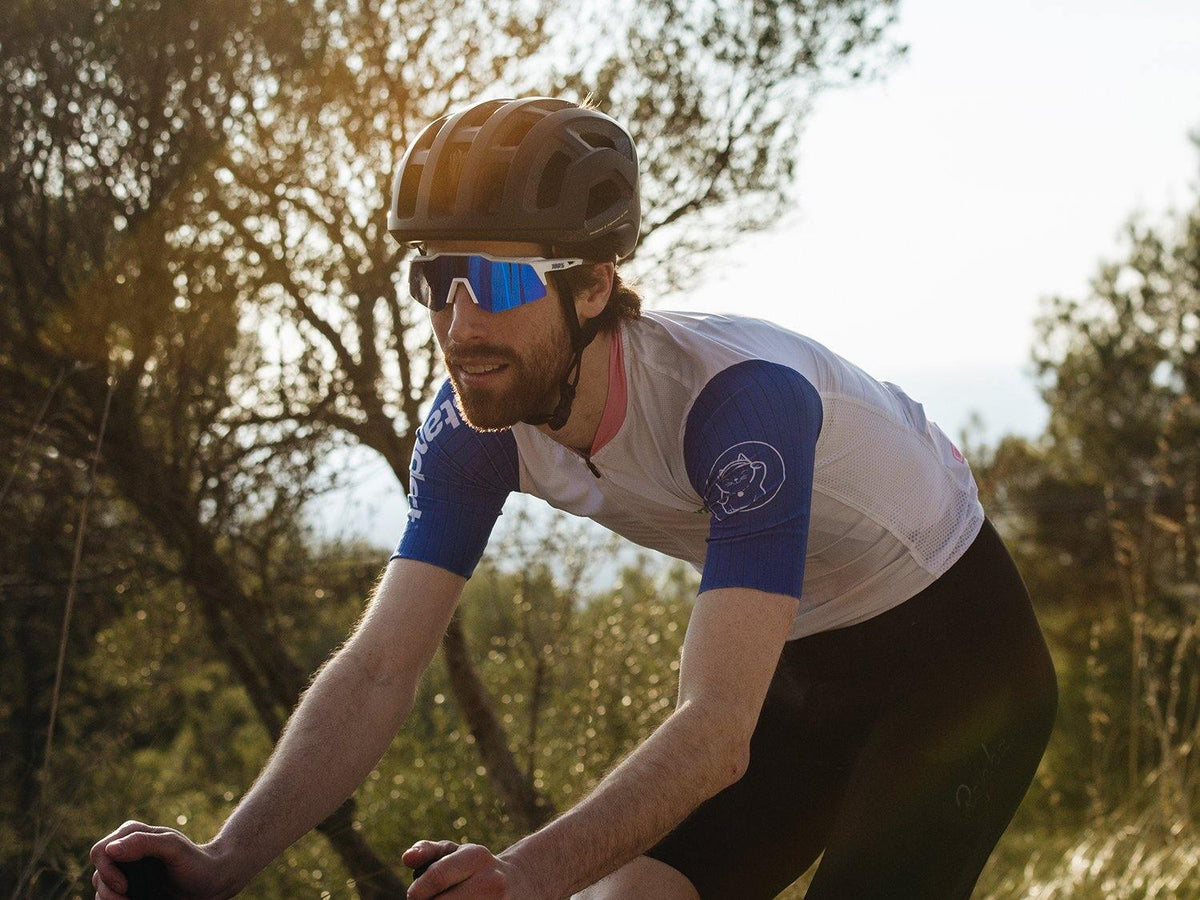 100% SPEEDCRAFT XS Matte White HiPER Blue Mirror Lens - Standert Bicycles