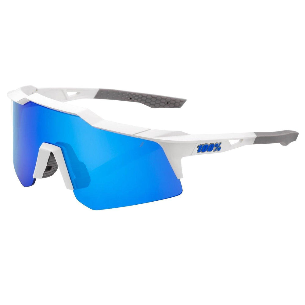 100% SPEEDCRAFT XS Matte White HiPER Blue Mirror Lens - Standert Bicycles