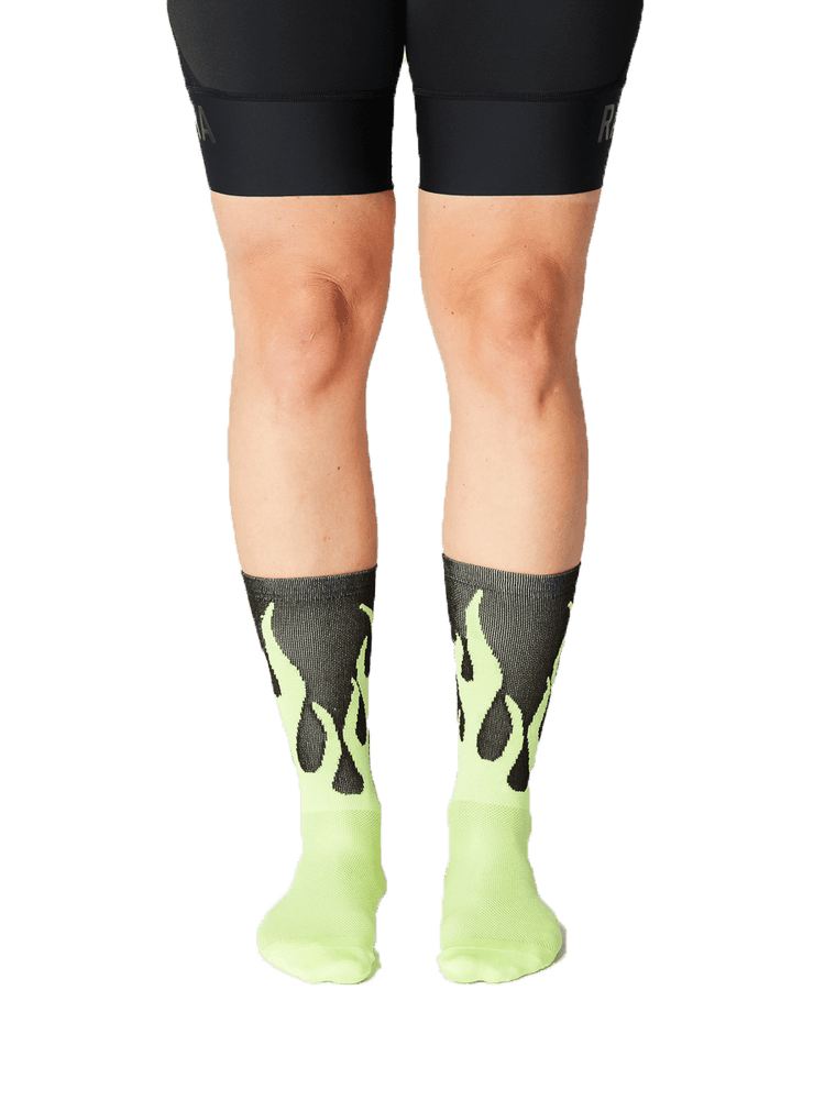 FINGERSCROSSED SOCKS | #11_08 FLAMES - BLACK / NEON - Standert Bicycles