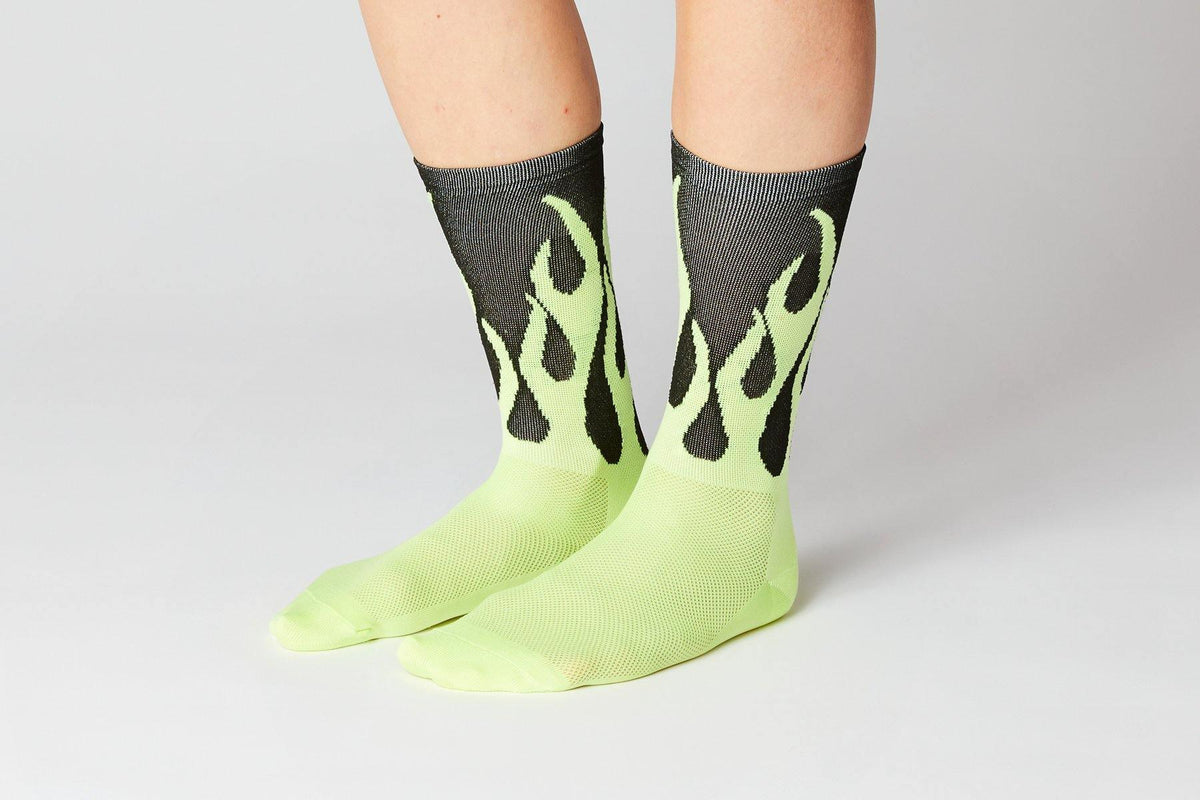 FINGERSCROSSED SOCKS | #11_08 FLAMES - BLACK / NEON - Standert Bicycles