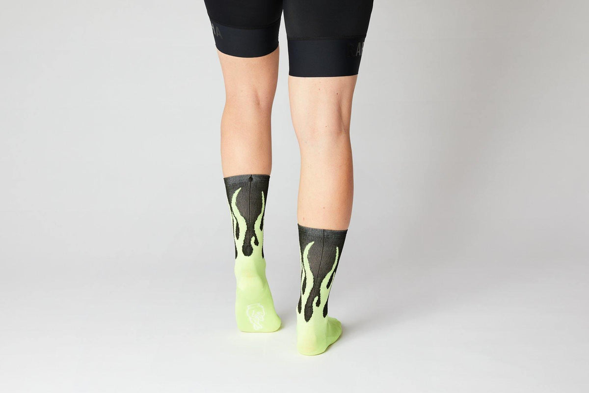 FINGERSCROSSED SOCKS | #11_08 FLAMES - BLACK / NEON - Standert Bicycles