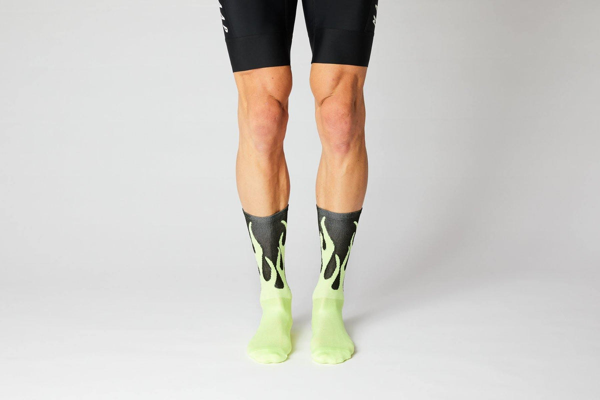 FINGERSCROSSED SOCKS | #11_08 FLAMES - BLACK / NEON - Standert Bicycles
