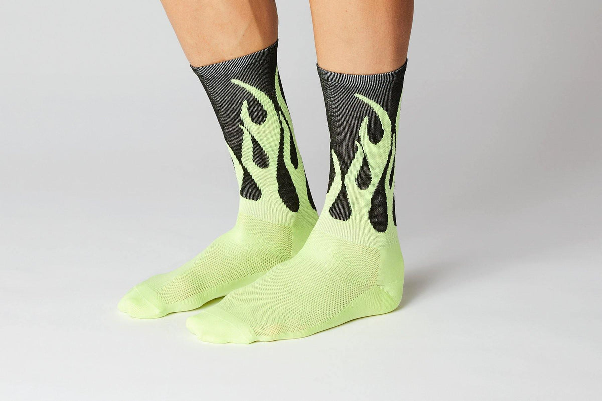 FINGERSCROSSED SOCKS | #11_08 FLAMES - BLACK / NEON - Standert Bicycles