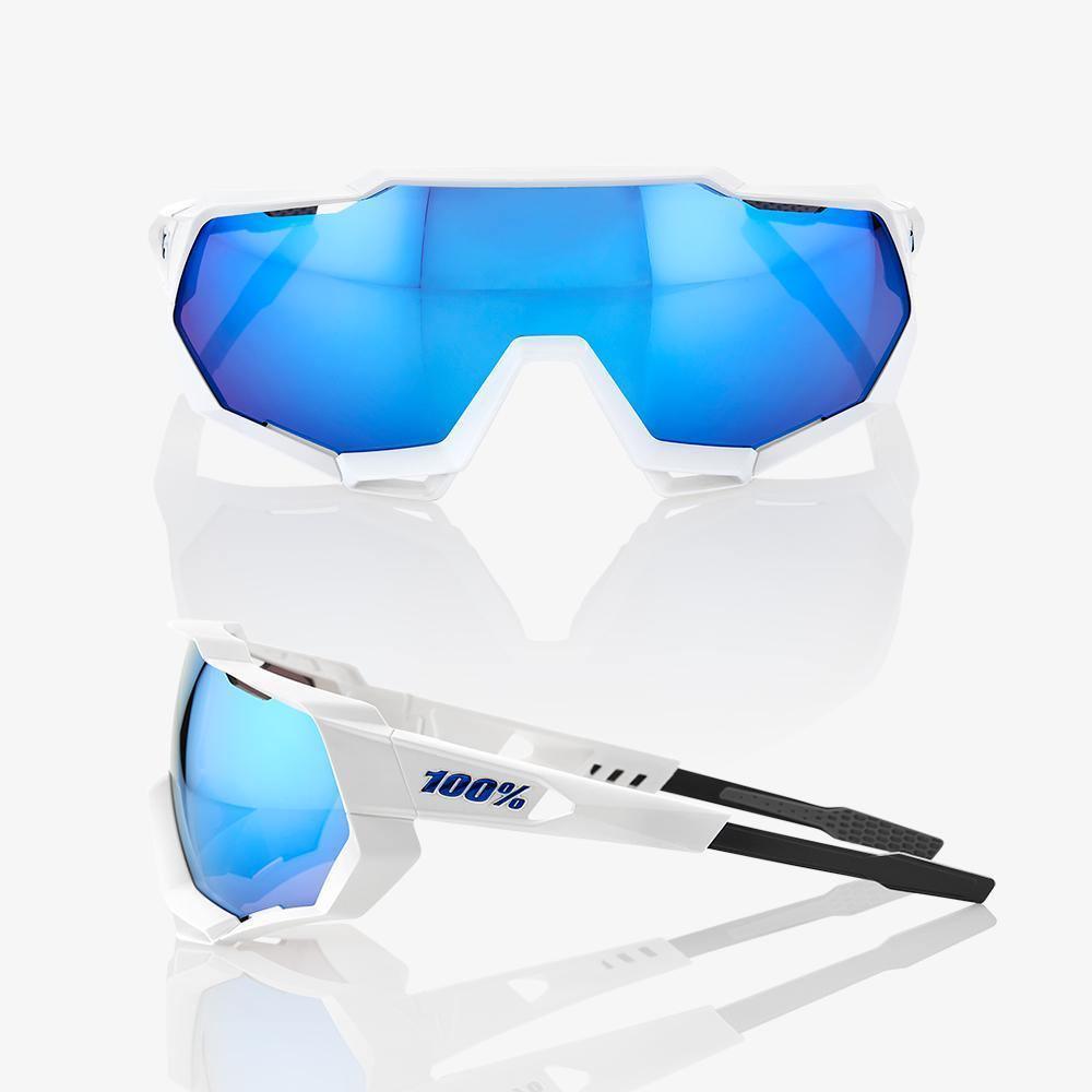100% SPEEDTRAP Matte White HiPER® Blue Multilayer Mirror Lens - Standert Bicycles